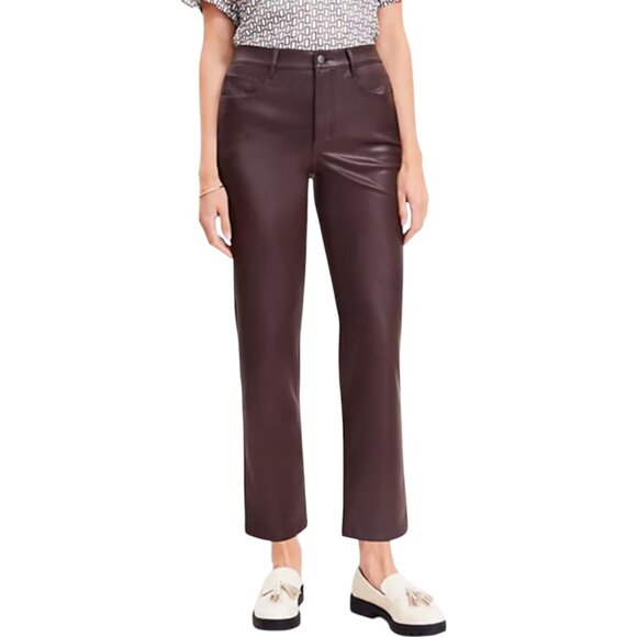 NWT LOFT Brown Faux Leather Pants Women's Size 29/8 High Rise Vegan Leather - Picture 1 of 5